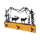 Rustic Coat Rack With 3 Hooks - Pine Wood Coat Hanger with Wilderness Metal Art Silhouette
