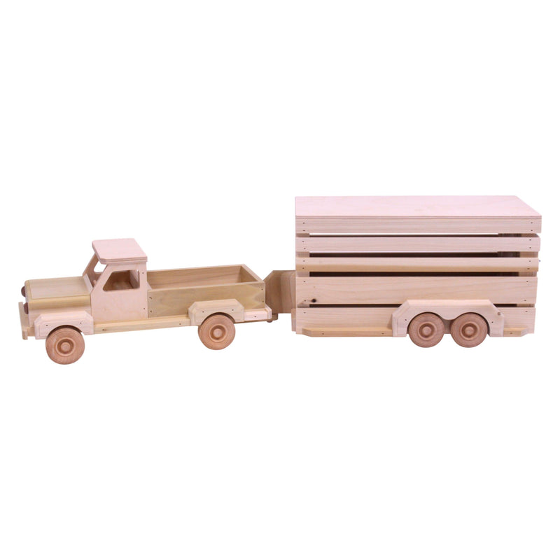 AmishToyBox.com Wooden Pickup & Horse Trailer Toy Set