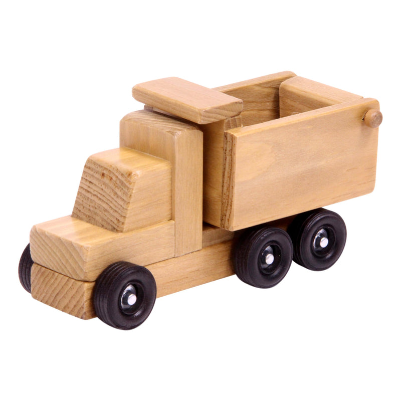 Wooden Dump Truck Toy With Real Rolling Wheels and Dumping Bed