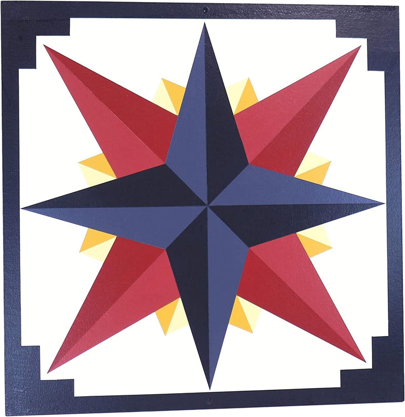 Hand-Painted Barn Quilt, Mariner's Compass Golden Abyss Design