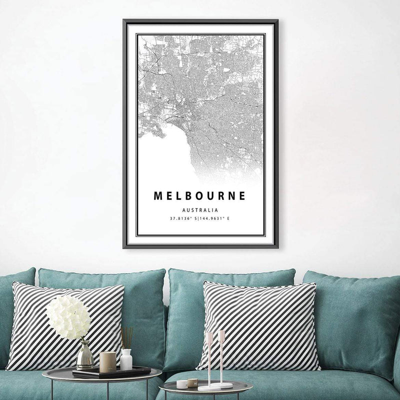 Melbourne White Map Canvas