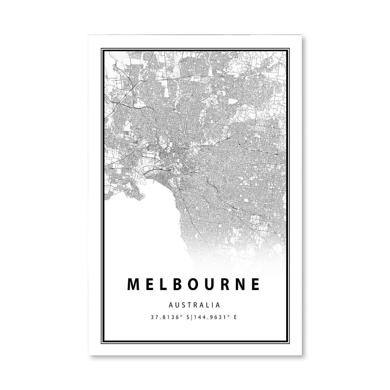 Melbourne White Map Canvas