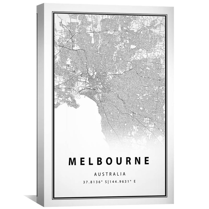 Melbourne White Map Canvas