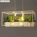 GobekUsa Metal 2-Head Rectangle Pendant Light Fixture for Restaurants with Hanging Artificial Bonsai