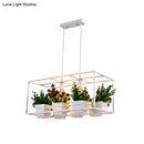 GobekUsa Metal 2-Head Rectangle Pendant Light Fixture for Restaurants with Hanging Artificial Bonsai