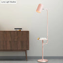 GobekUsa Metal Floor Light Warehouse: Bell Shaped Living Room Reading Lamp with Wood Shelf Deco - Pink/Yellow/Green Bulb