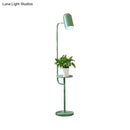 GobekUsa Metal Floor Light Warehouse: Bell Shaped Living Room Reading Lamp with Wood Shelf Deco - Pink/Yellow/Green Bulb