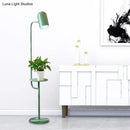 GobekUsa Metal Floor Light Warehouse: Bell Shaped Living Room Reading Lamp with Wood Shelf Deco - Pink/Yellow/Green Bulb