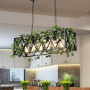 GobekUsa 6-Head Metal Island Pendant - Antique Black Rectangular LED Down Lighting for Restaurants with Plant Decor