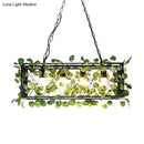 GobekUsa Metal Island Pendant - Antique Black Rectangle with LED Down Lighting and Plant Decor