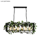 GobekUsa 6-Head Metal Island Pendant - Antique Black Rectangular LED Down Lighting for Restaurants with Plant Decor