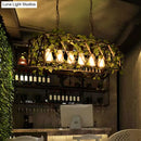 GobekUsa 6-Head Metal Island Pendant - Antique Black Rectangular LED Down Lighting for Restaurants with Plant Decor