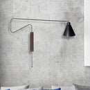 GobekUsa Metal Wall Lamp with Long Curved Arm & Rotatable Cone Shade - Antique Coffee/Black/Gold Finish - Ideal for Living Room
