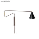 GobekUsa Metal Wall Lamp with Long Curved Arm & Rotatable Cone Shade - Antique Coffee/Black/Gold Finish - Ideal for Living Room