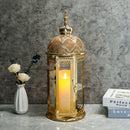 Moroccan Candle Lantern 17'' Gold Hexagonal Candle Holder