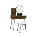 Vanity Table Set with Lighted Mirror and Cushion Stool-Brown by LJGDeals