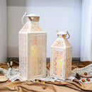 19"&14''H Moroccan Decorative Metal Candle Holders with Hollow Pattern