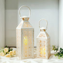 19"&14''H Moroccan Decorative Metal Candle Holders with Hollow Pattern