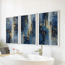 Navy Blue and Gold Triptych. Sparkle Oil Painting Prints by Wall Art Set