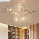 GobekUsa Situla - Metallic Metallic Thin Branch Chandelier with Crystal Bead 10 Lights Romantic Suspension Light for Boutique