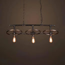 GobekUsa Metallic Island Pendant Light with Industrial Bare Bulb Design - 3 Lights & Wheel Decor in Bronze