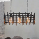 GobekUsa Metallic Wire Cage Island Light: Antique Style 3-Light Farmhouse Lamp in Black/Rust