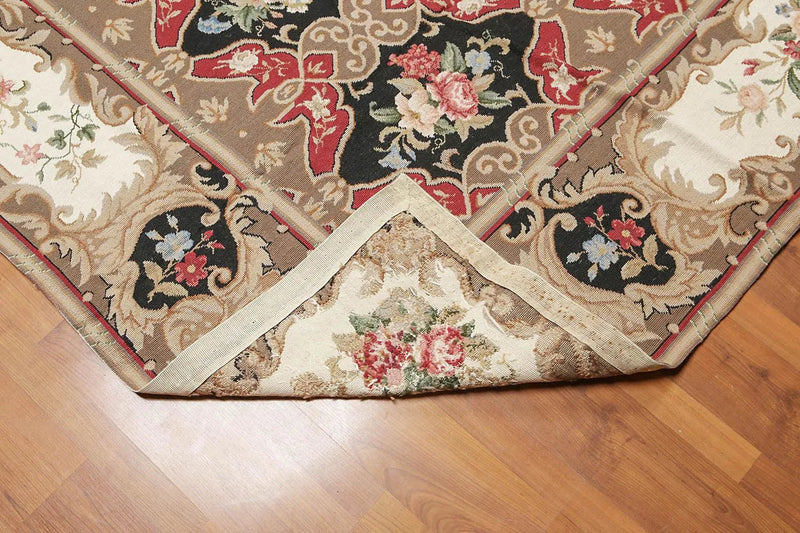 9x12 Brown Hand woven Wool French Flatweave Needlepoint Oriental Area Rug