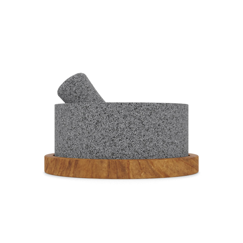 Craft by Order - Chilmamolli King 8" Volcanic Stone Molcajete with Wooden Base