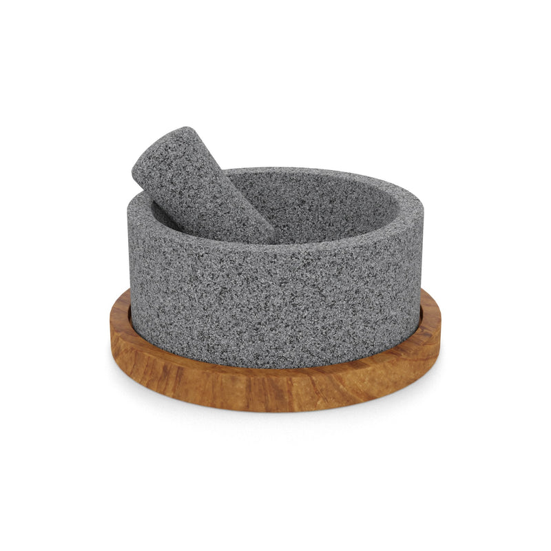 Craft by Order - Chilmamolli King 8" Volcanic Stone Molcajete with Wooden Base