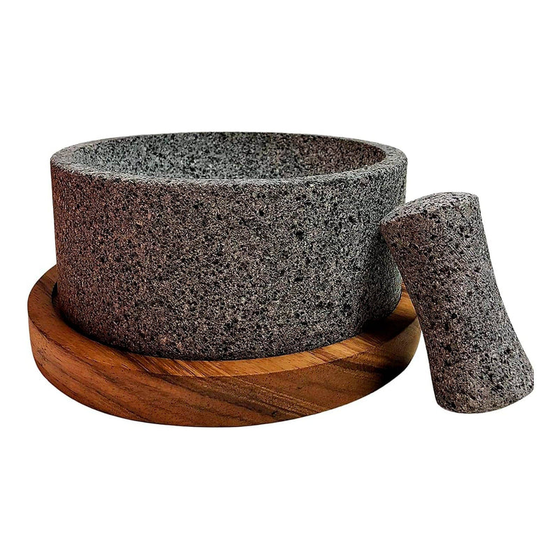 Craft by Order - Chilmamolli King 8" Volcanic Stone Molcajete with Wooden Base