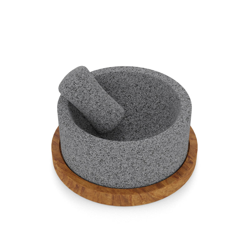 Craft by Order - Chilmamolli King 8" Volcanic Stone Molcajete with Wooden Base