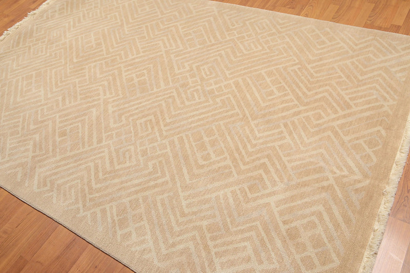 6' x 9' Hand Knotted Geometric Pattern 100% Wool Area rug Tan
