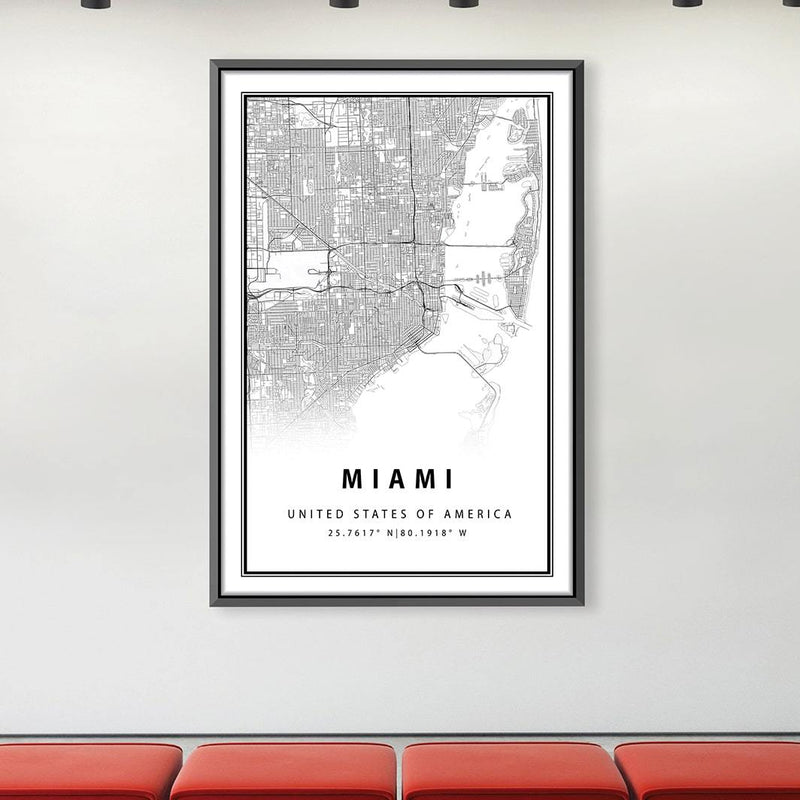 Miami White Map Canvas