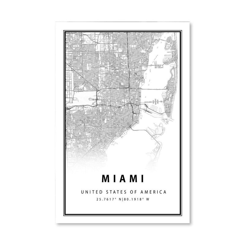 Miami White Map Canvas