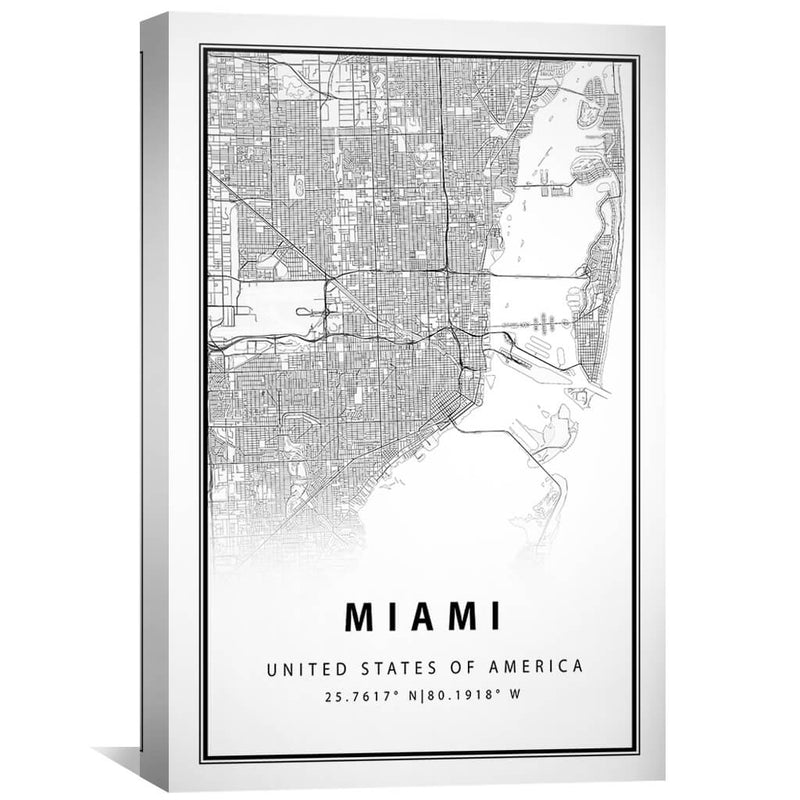 Miami White Map Canvas