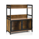 2-Tier Baker's Rack Industrial Kitchen Microwave Oven Stand with Storage Cabinet-Rustic Brown by LJGDeals