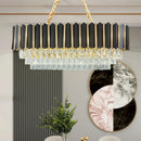 GobekUsa Mid Century 4-Tier Black and Gold Crystal Island Pendant - 8-Light Oval Restaurant Hanging Light Fixture