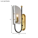 GobekUsa Mid Century Black-Brass 1-Light Hall Wall Sconce Lamp with Smoke Grey Curving Glass Shade