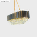 GobekUsa Mid Century 4-Tier Black and Gold Crystal Island Pendant - 8-Light Oval Restaurant Hanging Light Fixture