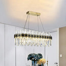 GobekUsa Fluted Crystal Island Lamp: Mid-Century LED Pendant Light in Black-Gold for Dining Room