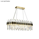 GobekUsa Fluted Crystal Island Lamp: Mid-Century LED Pendant Light in Black-Gold for Dining Room