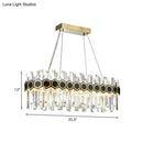 GobekUsa Fluted Crystal Island Lamp: Mid-Century LED Pendant Light in Black-Gold for Dining Room