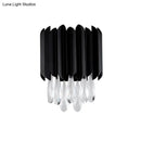 GobekUsa Mid Century Metal Wall Sconce with Crystal Droplets in Black - 2-Light Flush Mount