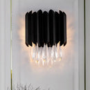 GobekUsa Mid Century Metal Wall Sconce with Crystal Droplets in Black - 2-Light Flush Mount