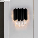 GobekUsa Mid Century Metal Wall Sconce with Crystal Droplets in Black - 2-Light Flush Mount