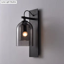 GobekUsa Mid-Century Black Wall Sconce with Dual Dome Glass Shade for Living Room, 1 Bulb Fixture