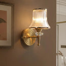 GobekUsa Mid-Century Crystal Ribbed Wall Mounted Lamp - Brass Flush Wall Sconce for Living Room