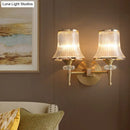 GobekUsa Mid-Century Crystal Ribbed Wall Mounted Lamp - Brass Flush Wall Sconce for Living Room