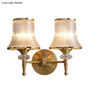 GobekUsa Mid-Century Crystal Ribbed Wall Mounted Lamp - Brass Flush Wall Sconce for Living Room