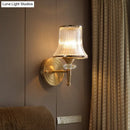 GobekUsa Mid-Century Crystal Ribbed Wall Mounted Lamp - Brass Flush Wall Sconce for Living Room